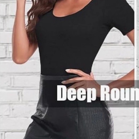 TomCat Tops - TownCat Women's Deep Scoop Slim Fit Sexy Ribbed Bodysuits, Casual Black Bodysuit
